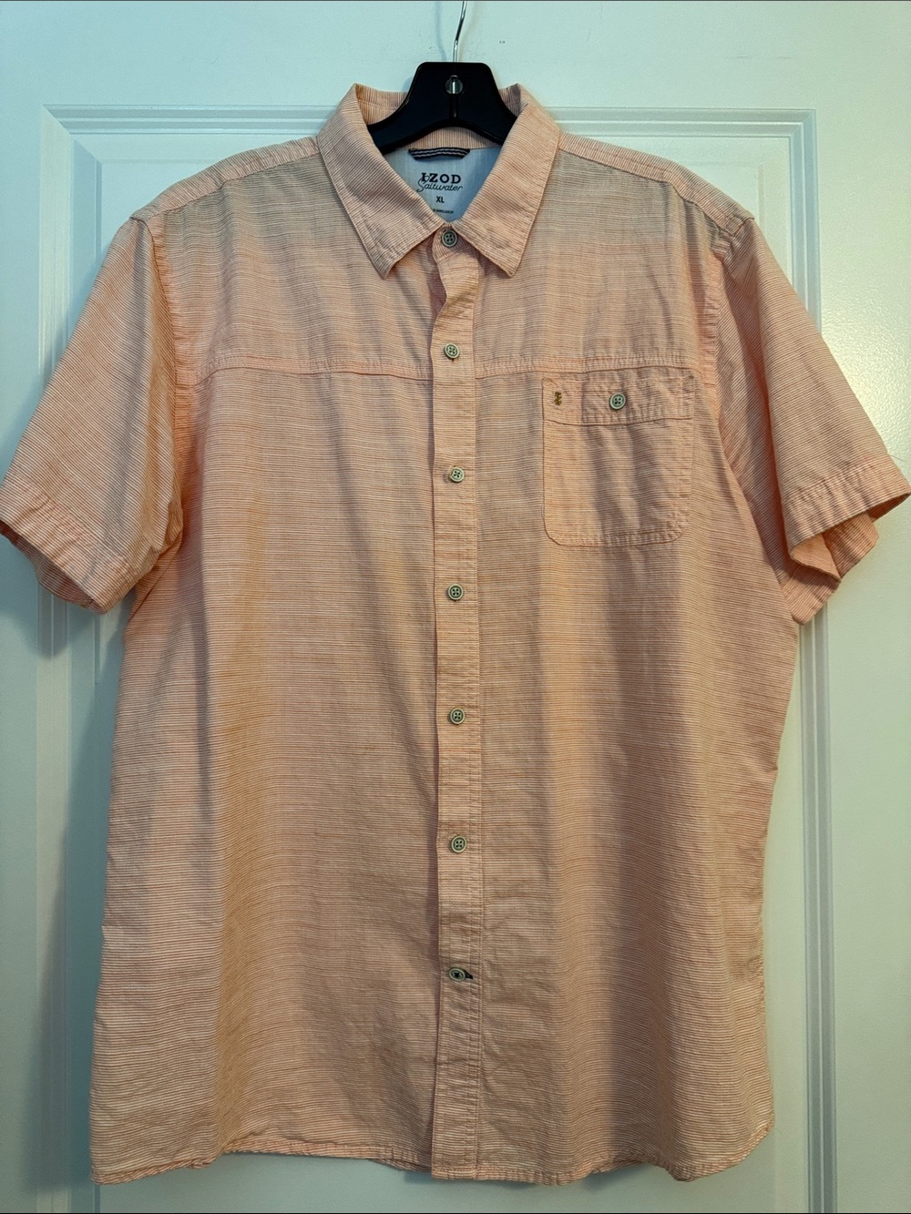 Izod Men's Light Peach Short-Sleeve Button-Down Shirt